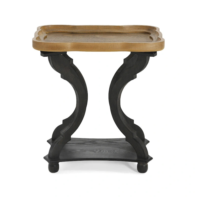 Distressed White Accent Table with Hourglass Base