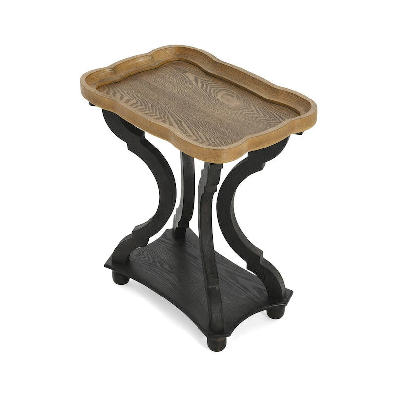 Distressed White Accent Table with Hourglass Base