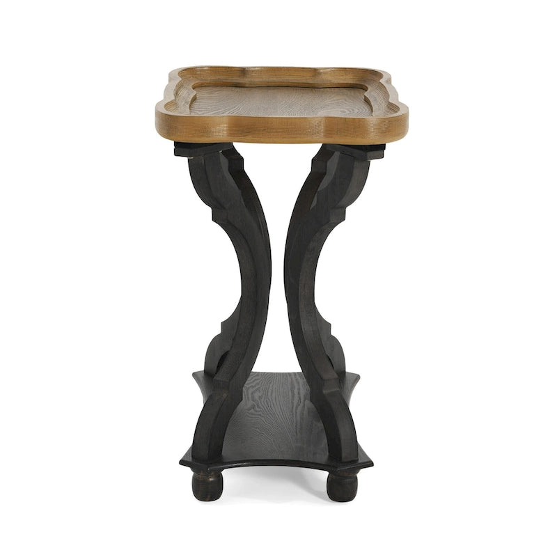 Distressed White Accent Table with Hourglass Base