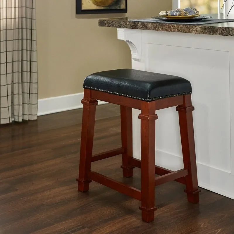 Backless Counter Stool with Faux Leather Seat