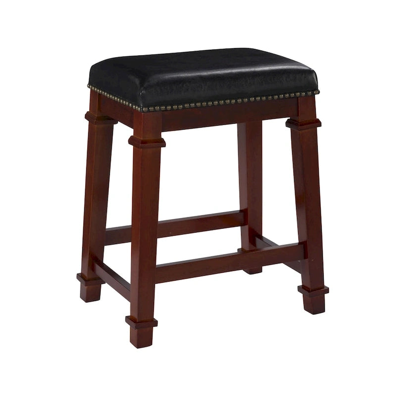 Backless Counter Stool with Faux Leather Seat