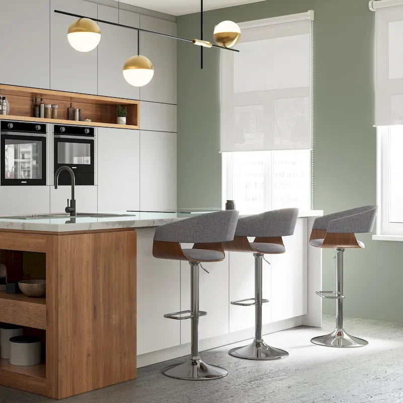 Adjustable Height Swivel Bar Stool with Bentwood Frame