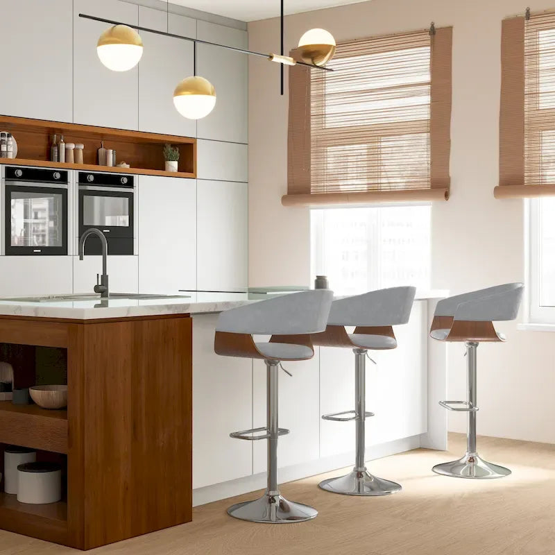 Adjustable Height Swivel Bar Stool with Bentwood Frame