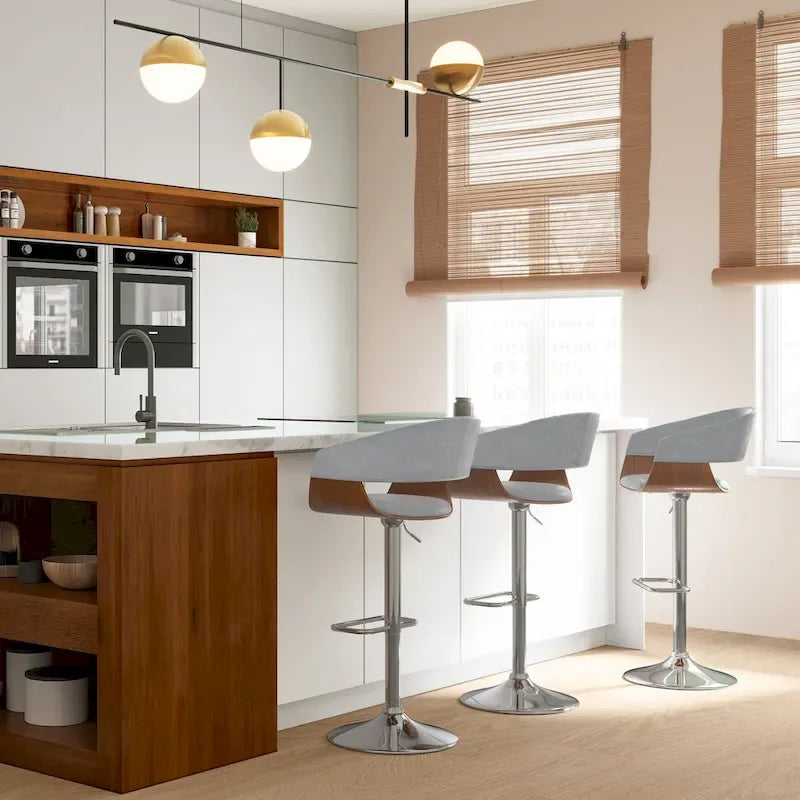 Adjustable Height Swivel Bar Stool with Bentwood Frame