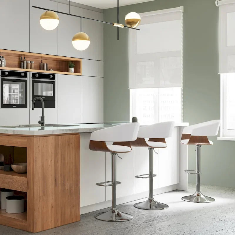 Adjustable Height Swivel Bar Stool with Bentwood Frame