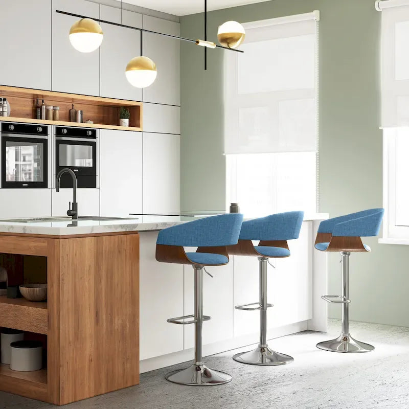 Adjustable Height Swivel Bar Stool with Bentwood Frame