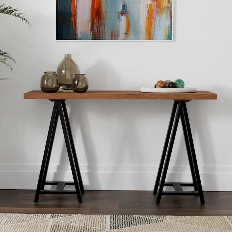 Walnut Wood and Metal Console Table