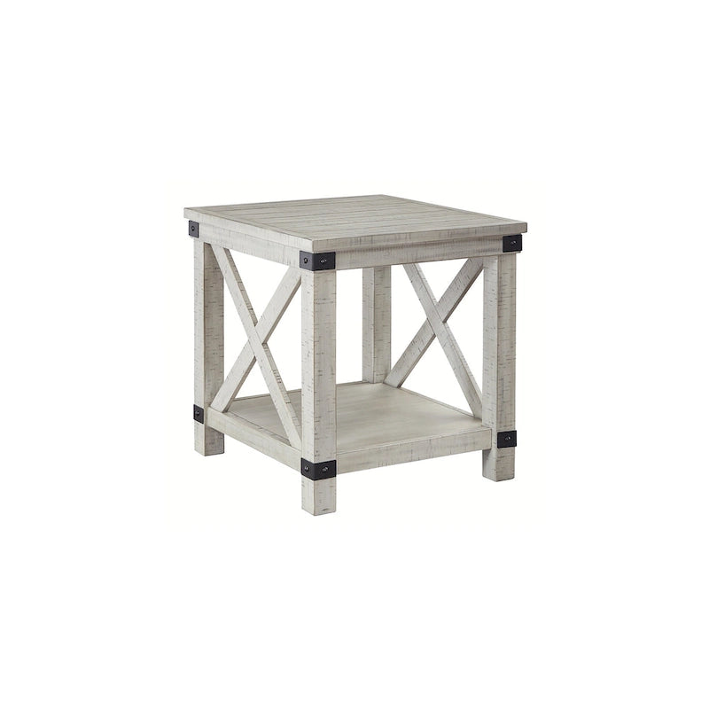 Distressed Whitewash Rectangular End Table with Crossbuck Design