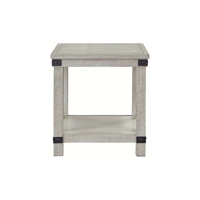 Distressed Whitewash Rectangular End Table with Crossbuck Design