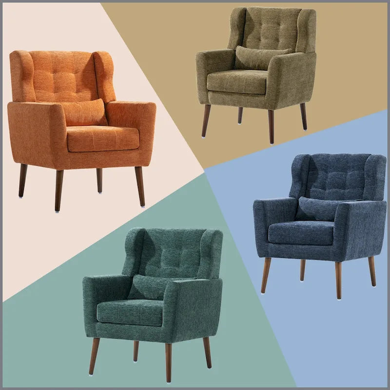 Chenille Fabric Accent Chair with Tapered Wooden Legs