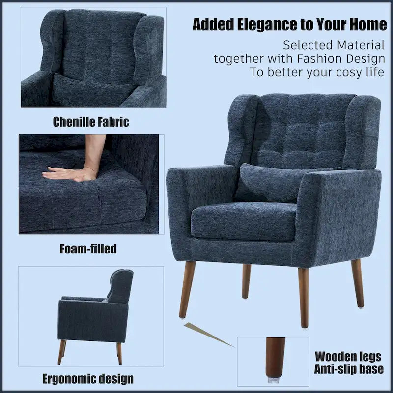 Chenille Fabric Accent Chair with Tapered Wooden Legs