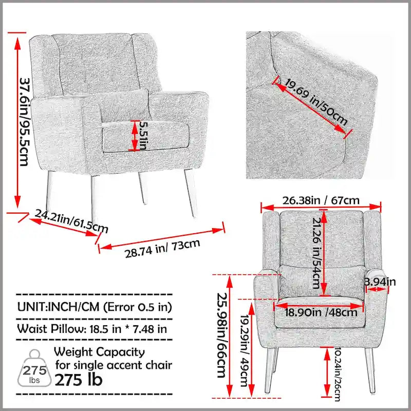 Chenille Fabric Accent Chair with Tapered Wooden Legs