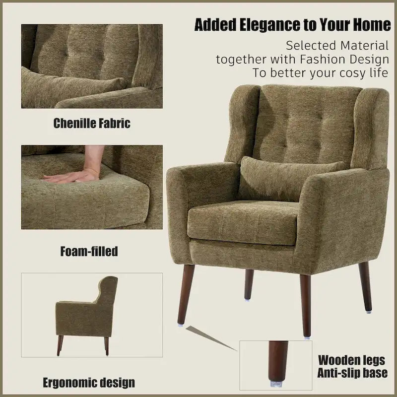 Chenille Fabric Accent Chair with Tapered Wooden Legs