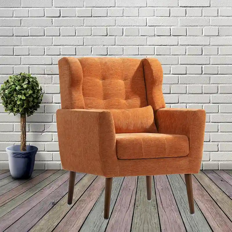 Chenille Fabric Accent Chair with Tapered Wooden Legs