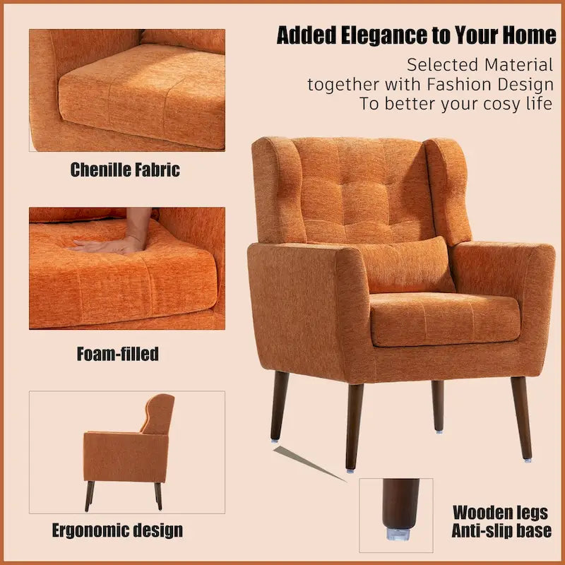 Chenille Fabric Accent Chair with Tapered Wooden Legs