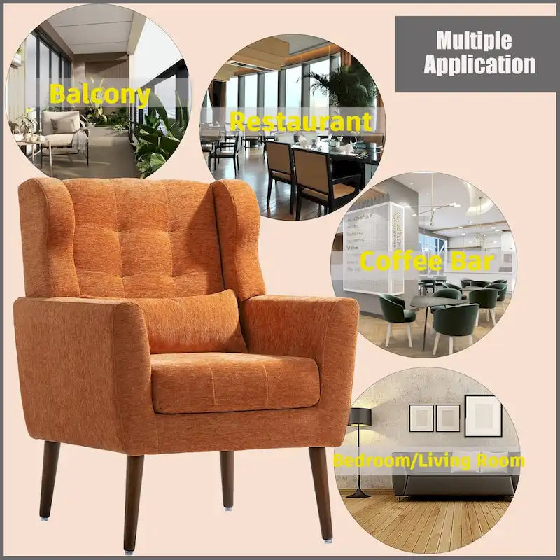 Chenille Fabric Accent Chair with Tapered Wooden Legs
