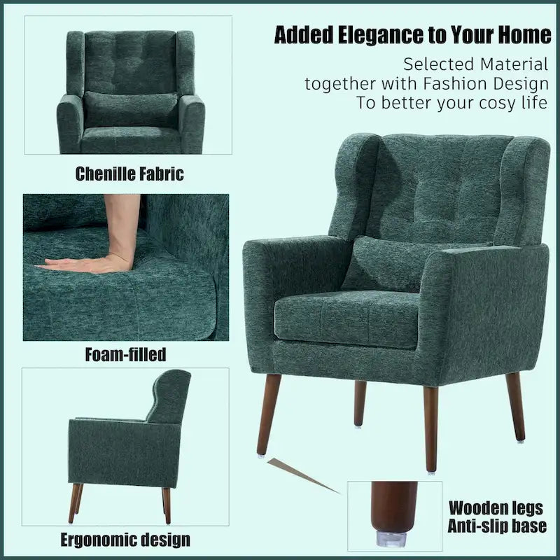 Chenille Fabric Accent Chair with Tapered Wooden Legs
