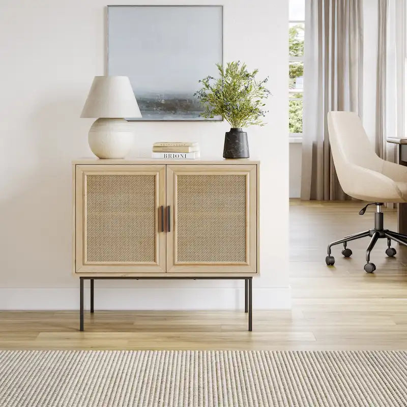 2-Door Rattan Sideboard with Metal Legs