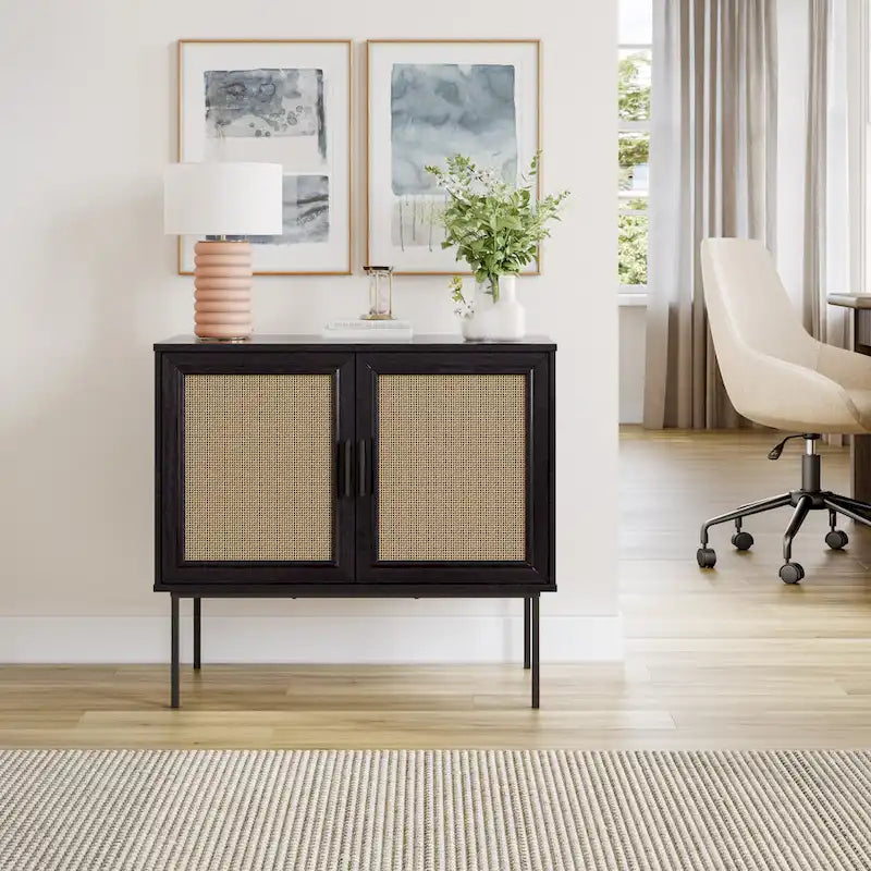 2-Door Rattan Sideboard with Metal Legs