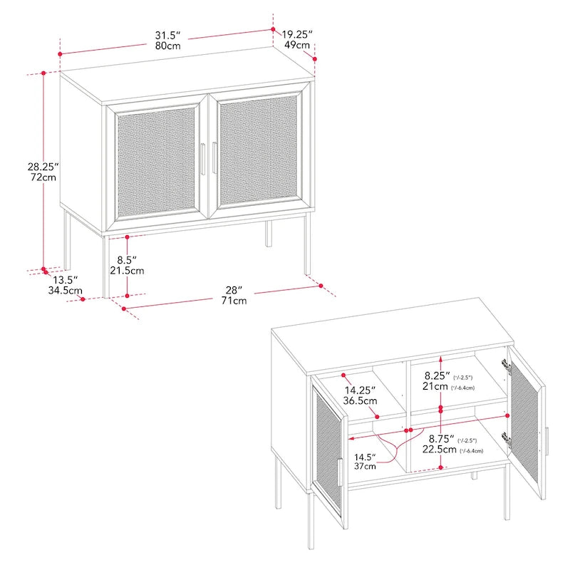 2-Door Rattan Sideboard with Metal Legs