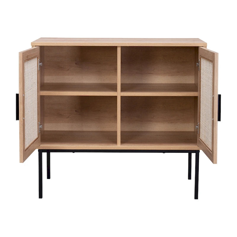 2-Door Rattan Sideboard with Metal Legs
