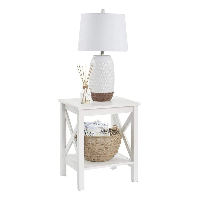 X-Frame Two-Tier End Table with Shelf