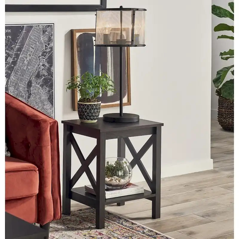 X-Frame Two-Tier End Table with Shelf