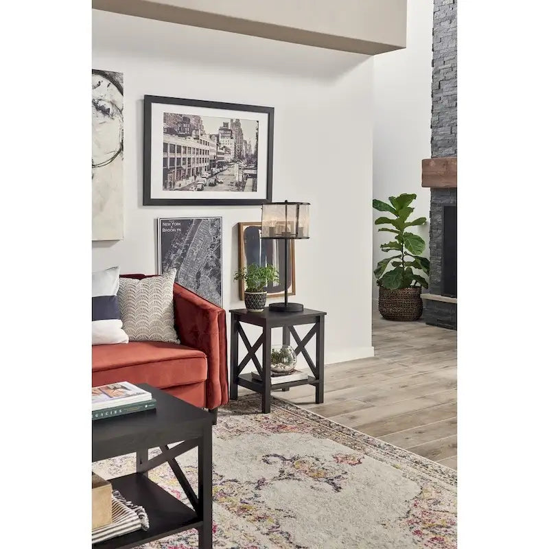 X-Frame Two-Tier End Table with Shelf