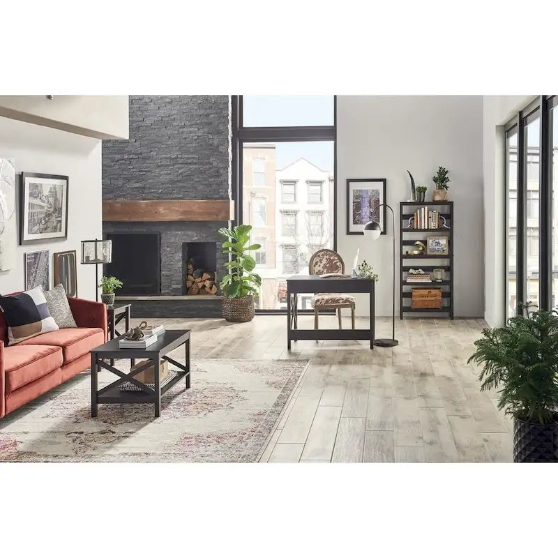 X-Frame Two-Tier End Table with Shelf