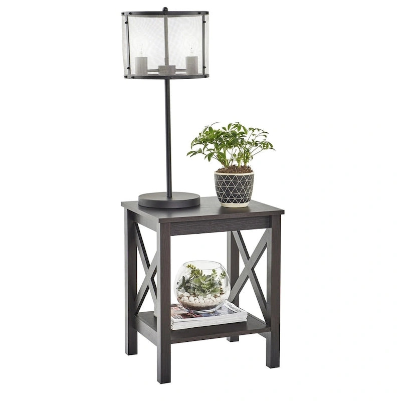 X-Frame Two-Tier End Table with Shelf