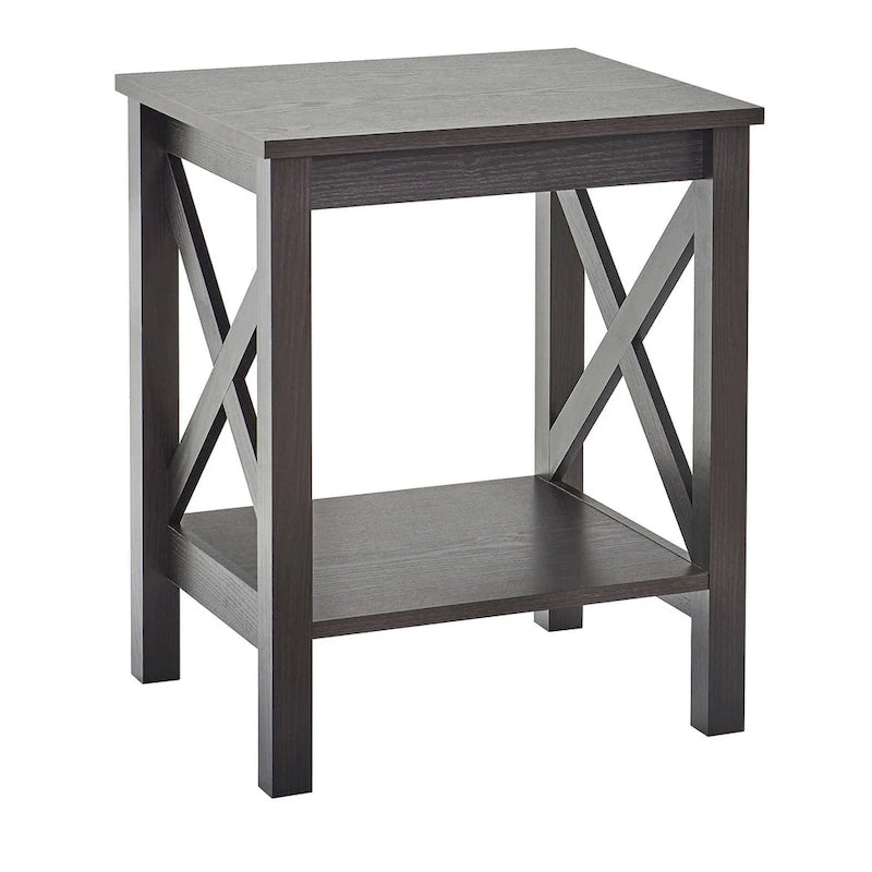 X-Frame Two-Tier End Table with Shelf