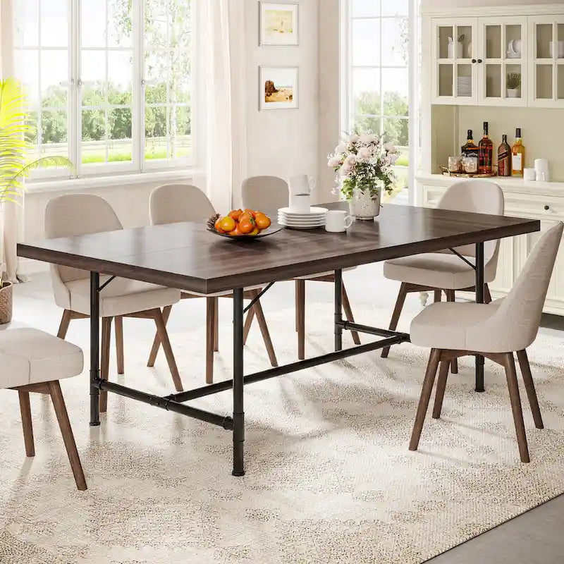 Rustic Rectangle 70.9-Inch Dining Table with Tube Metal Frame