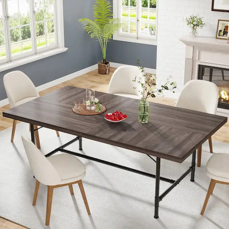 71-Inch Rectangular Dining Table with Metal Frame