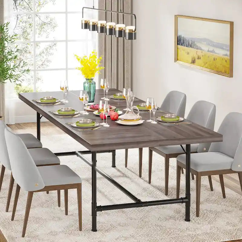 71-Inch Rectangular Dining Table with Metal Frame