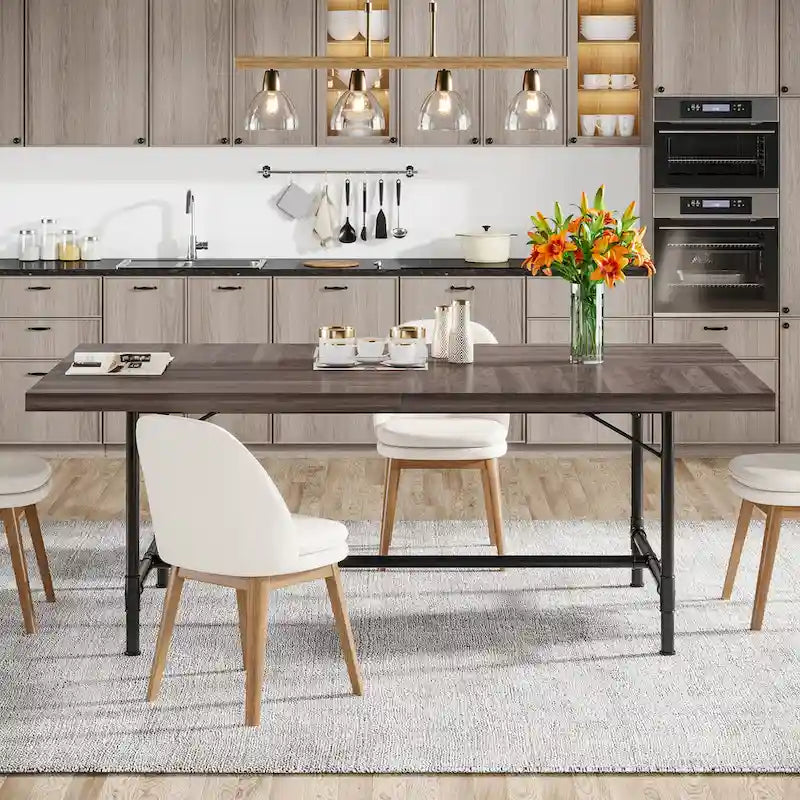 71-Inch Rectangular Dining Table with Metal Frame