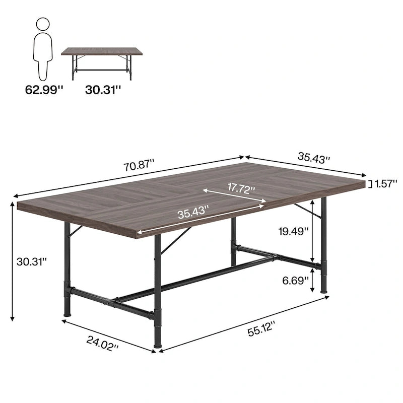 71-Inch Rectangular Dining Table with Metal Frame