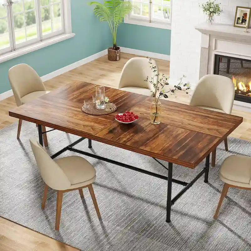 71-Inch Rectangular Dining Table with Metal Frame