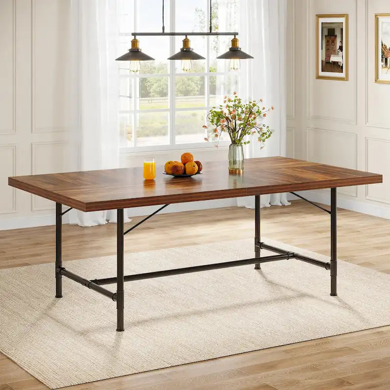 71-Inch Rectangular Dining Table with Metal Frame