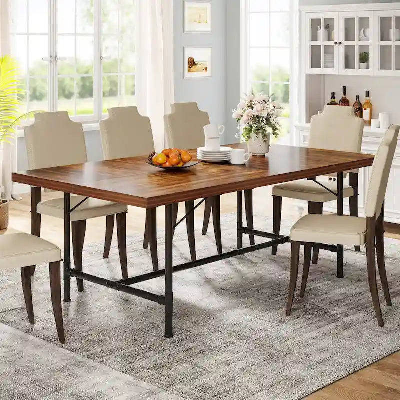 71-Inch Rectangular Dining Table with Metal Frame