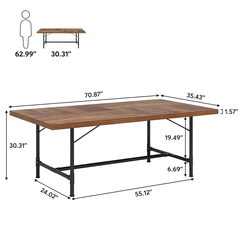 71-Inch Rectangular Dining Table with Metal Frame