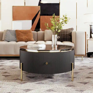 Modern Round Coffee Table with 2 large Drawers Storage