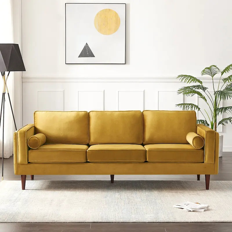 Teal Velvet Sofa with Square Arms
