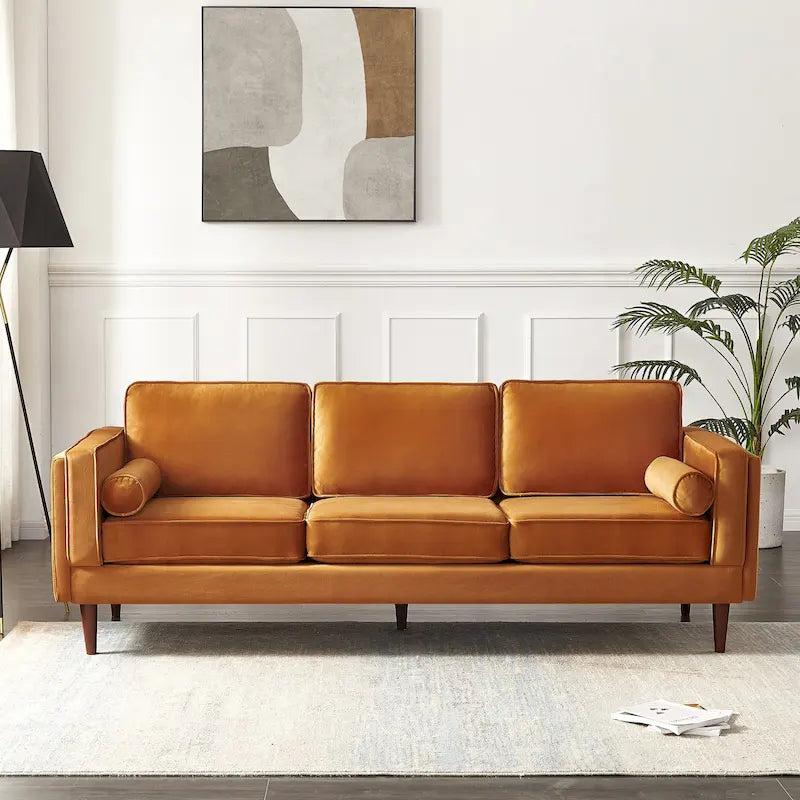 Teal Velvet Sofa with Square Arms