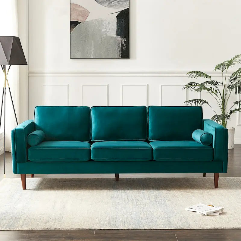 Teal Velvet Sofa with Square Arms