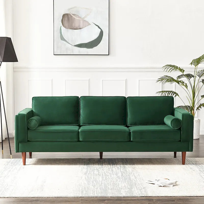 Teal Velvet Sofa with Square Arms