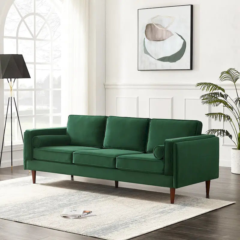 Teal Velvet Sofa with Square Arms