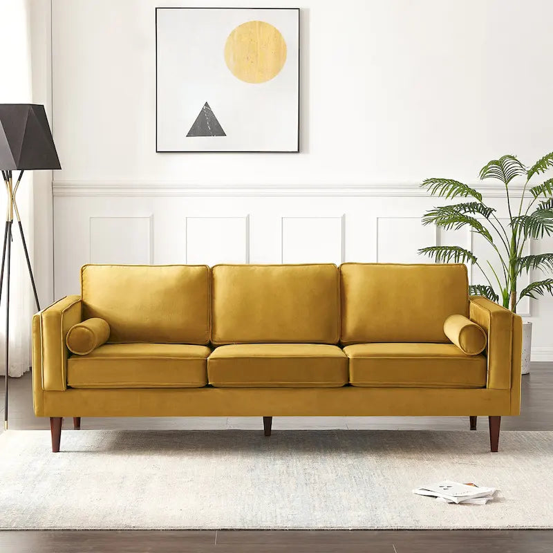Teal Velvet Sofa with Square Arms