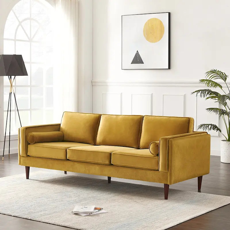 Teal Velvet Sofa with Square Arms