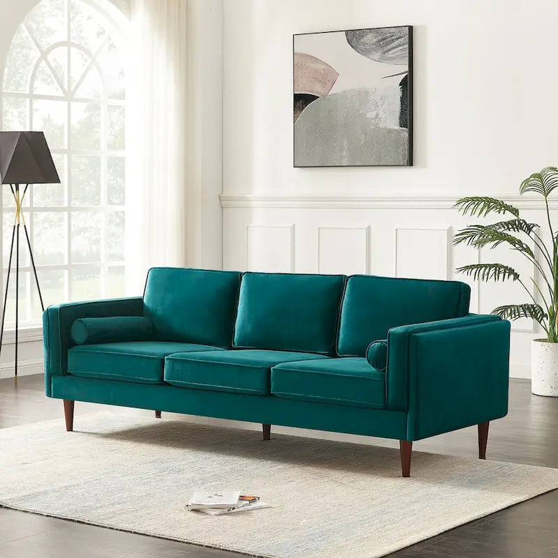 Teal Velvet Sofa with Square Arms