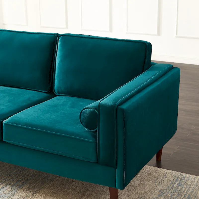 Teal Velvet Sofa with Square Arms